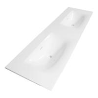 Brauer Glacier Wastafel - 160 cm - met 2 Spoelbakken en 0 Kraangaten - Fine Stone Hoogglans Wit - thumbnail