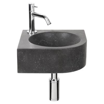 Differnz Cleo fonteinset natuursteen zwart kraan gebogen chroom 30 x 30 x 10 cm