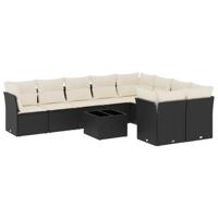 9-delige Loungeset met kussens poly rattan zwart - thumbnail