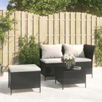 3-delige Loungeset met kussens poly rattan zwart - thumbnail