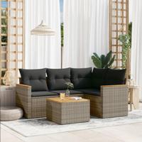 5-delige Loungeset met kussens poly rattan grijs - thumbnail