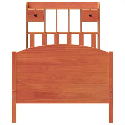 Bed met boekenkast zonder matras grenenhout wasbruin 75x190 cm