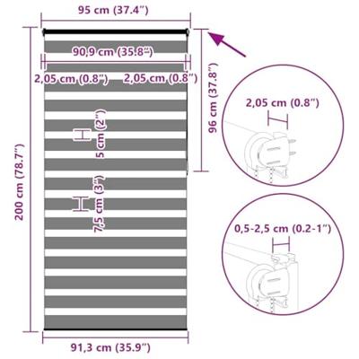 Zebra rolgordijn 95x200 cm stofbreedte 90,9 cm donkergrijs