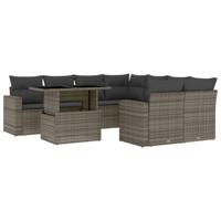 9-delige Loungeset met kussens poly rattan grijs - thumbnail
