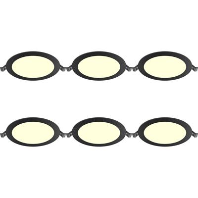 LED Downlight Inbouwspot Dimbaar 6 Stuks - Brinton Thin - 12W 1120lm 120° Bundelhoek - Warm Wit 3000K - IP40 - Rond - Zwart - Ø170mm Buitenmaat - Ø150mm Zaagmaat
