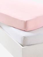 Set van twee babyhoeslakens uit rekbare jersey roze pale - thumbnail