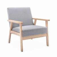 sweeek - Houten fauteuil met stoffen zitting - thumbnail