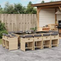 13-delige Tuinset met kussens poly rattan gemengd beige - thumbnail