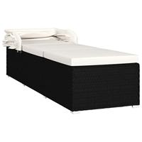 Ligbed met luifel en kussen poly rattan crmewit - thumbnail