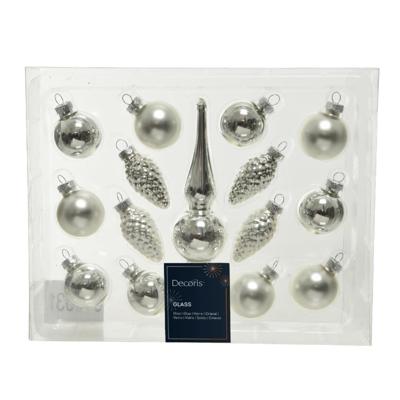 Decoris Kerstballenset mini glas zilver 15-delig Decoris Kerstballenset mini glas zilver 15-delig
