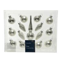 Decoris Kerstballenset mini glas zilver 15-delig - thumbnail
