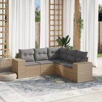 5-delige Loungeset met kussens poly rattan beige - thumbnail