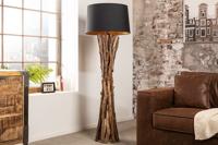 Massief houten vloerlamp HARMONY NATURE 151cm zwart teakhout met katoenen kap - 41386 - thumbnail