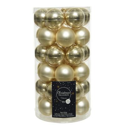 36x Champagne beige kleine glazen kerstballen 4 cm mat en glans - Kerstbal 36x Champagne beige kleine glazen kerstballen 4 cm mat en glans - Kerstbal
