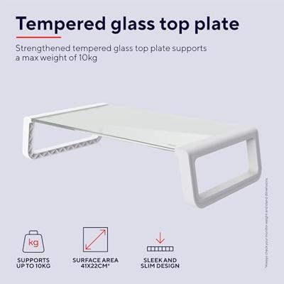 Trust Monta monitorstandaard, gehard glas, wit - thumbnail