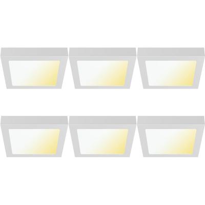 LED Downlight Opbouwspot 6 Stuks - Brinton Thin - 12W 1120lm 120° Bundelhoek - Aanpasbare Lichtkleur 3000K-4000K-6500K - IP40 - Vierkant - Wit - Ø170x170mm
