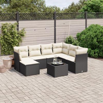 8-delige Loungeset met kussens poly rattan zwart