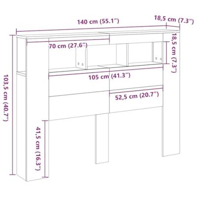 Hoofdeinde met LED 140x18,5x103,5 cm bewerkt hout oud hout