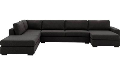 Goossens Bank Lucca grijs, stof, 3-zits, stijlvol landelijk met ligelement links