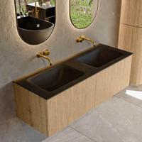 Mondiaz KURVE 130 cm Onderkast Greeploos 2 Lades Zonder Deuren Oak, Wastafel Solid Surface Dubbel Urban 0 Kraangaten Zonder Spiegel (KRVCLO1302L0D0KD-Oak/Urb) - thumbnail
