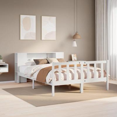 Bed met boekenkast zonder matras grenenhout wit 150x200 cm
