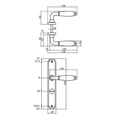 Intersteel Deurkruk Courgette met Ovaal Schild 235x40x8mm WC 63/8mm Chroom - thumbnail