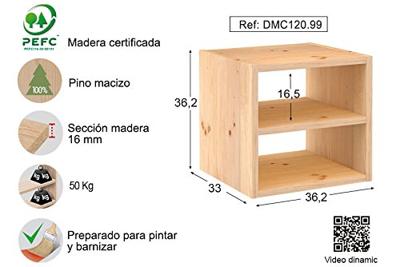 Planken Astigarraga Dinamic 1 Bruin Natuurlijk Pijnboom 36,2 x 33 x 36,2 cm Kubussen Modulair - thumbnail