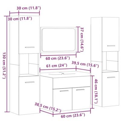 4-delige Badkamermeubelset bewerkt hout betongrijs