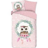 Good Morning Kinderdekbedovertrek "uil en veren" - Roze - (140x200/220 cm) - Katoen - thumbnail