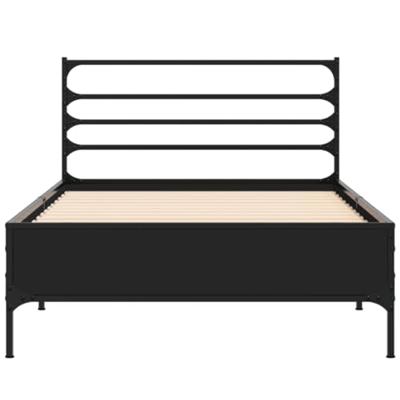 Bedframe bewerkt hout en metaal zwart 90x190 cm Bedframe bewerkt hout en metaal zwart 90x190 cm