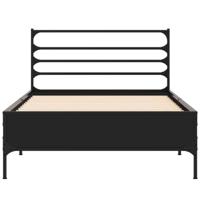 Bedframe bewerkt hout en metaal zwart 90x190 cm - thumbnail