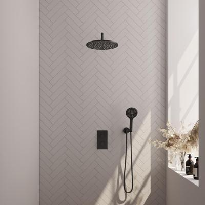 Brauer Black Edition Thermostatische Regendoucheset Inbouw - Hoofddouche 30 cm - Gebogen Wandarm - 3 Weg - Handdouche 3 Standen - Doucheslang - Wandaansluitbocht - Mat Zwart