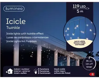 Led fonkel icicleverlichting 119 lampjes zwart