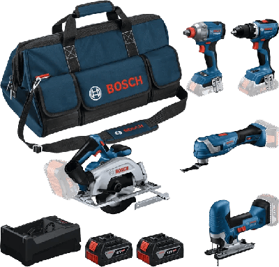 Bosch Blauw Accutoolkit 5-Toolkit 18V | GSR 18V-65 + GDX 18V-285 + GKS 18V-57-2 + GOP 18V-34 + GST 18V-125 S |Incl. 2x GBA 18V 5,0Ah + lader -