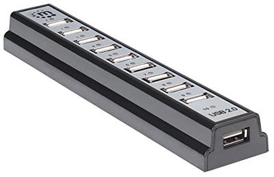 Manhattan USB-Hub USB 2.0-hub 10 poorten Zwart, Zilver