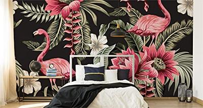 Fotobehang - Tropische bloemen en Flamingo&apos;s Vintage, 11 maten, premium print, incl behanglijm