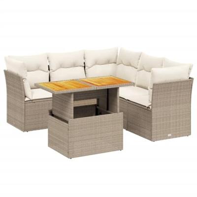 5-delige Loungeset met kussens poly rattan beige