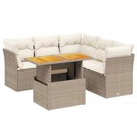 5-delige Loungeset met kussens poly rattan beige - thumbnail