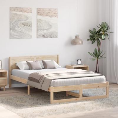 Bedframe met hoofdeinde Naturel 120 x 200 cm Massief grenenhout