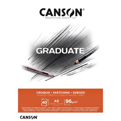 Schetspapier Canson Graduate Sketch 40vel 96gr A5 natuurlijk wit | 5 stuks