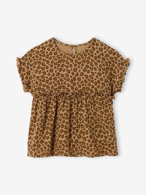 Meisjesblouse met print van katoengaas beige