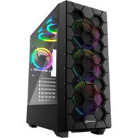Sharkoon rgb hex midi tower behuizing (zwart | 2x usb-a | 1x usb-c | rgb | tempered glass) - thumbnail
