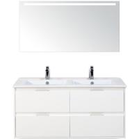 Porto Badmeubelset 120 cm - 4 Laden Wit Hoogglans - Keramische Wastafel Wit Slim met Sence Spiegel - thumbnail