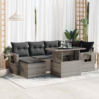 7-delige Loungeset met kussens poly rattan grijs - thumbnail