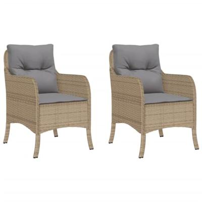 Tuinstoelen 2 st met kussens poly rattan gemengd beige - thumbnail