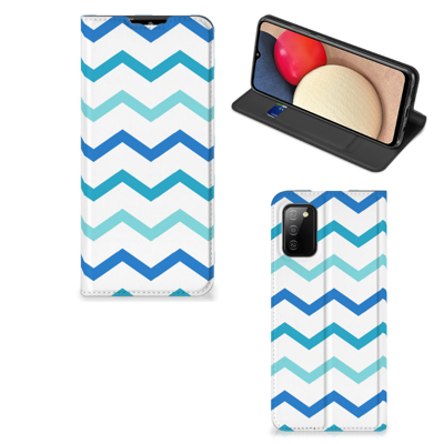Samsung Galaxy M02s | A02s | Hoesje met Magneet | Zigzag Blauw