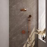 BRAUER Stripe Thermostatische Inbouw Regendouche - 3-weg - rond - 25cm douchekop - gebogen muurarm - 3-standen handdouche - doucheslang - geïntegreerde glijstang - koper geborsteld PVD 5-GK-457 - thumbnail