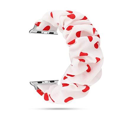 Elastisch scrunchie nylon bandje - Rode stippen - Geschikt voor Apple Watch 44mm / 45mm / 46mm / 49mm