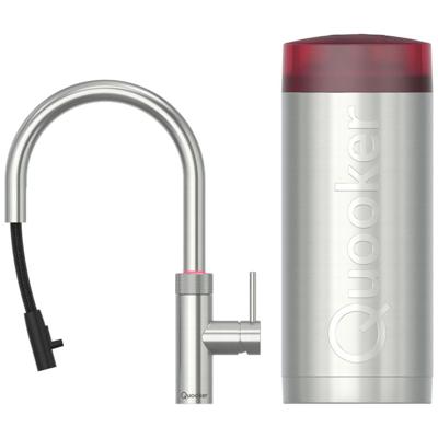 Quooker Flex Round Keukenkraan Set - Kokend Warm- en Koud Water - Uittrekbare Slang - RVS - Inclusief COMBI+ Reservoir