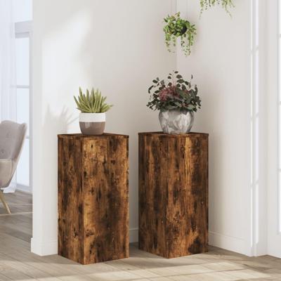 Plantenstandaards 2 st 30x30x70 cm bewerkt hout gerookt eiken Plantenstandaards 2 st 30x30x70 cm bewerkt hout gerookt eiken